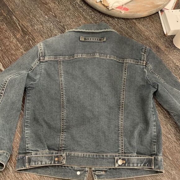 Tahari Lime Stitch Denim Jacket size SP - Picture 4 of 4